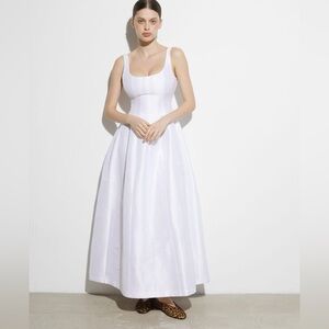 Helsa Stretch Cotton Sateen Midi Dress in White $298 New without tag